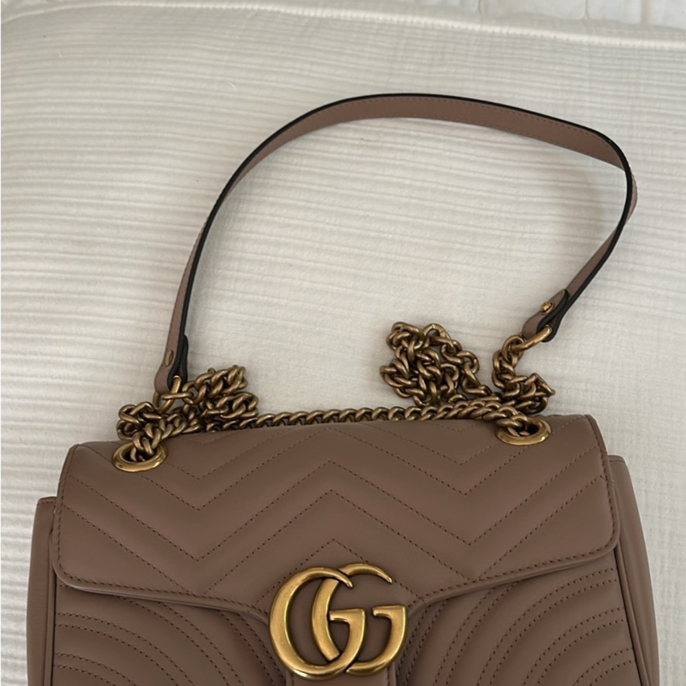Gucci Tan Shoulder Bag with Gold Accents